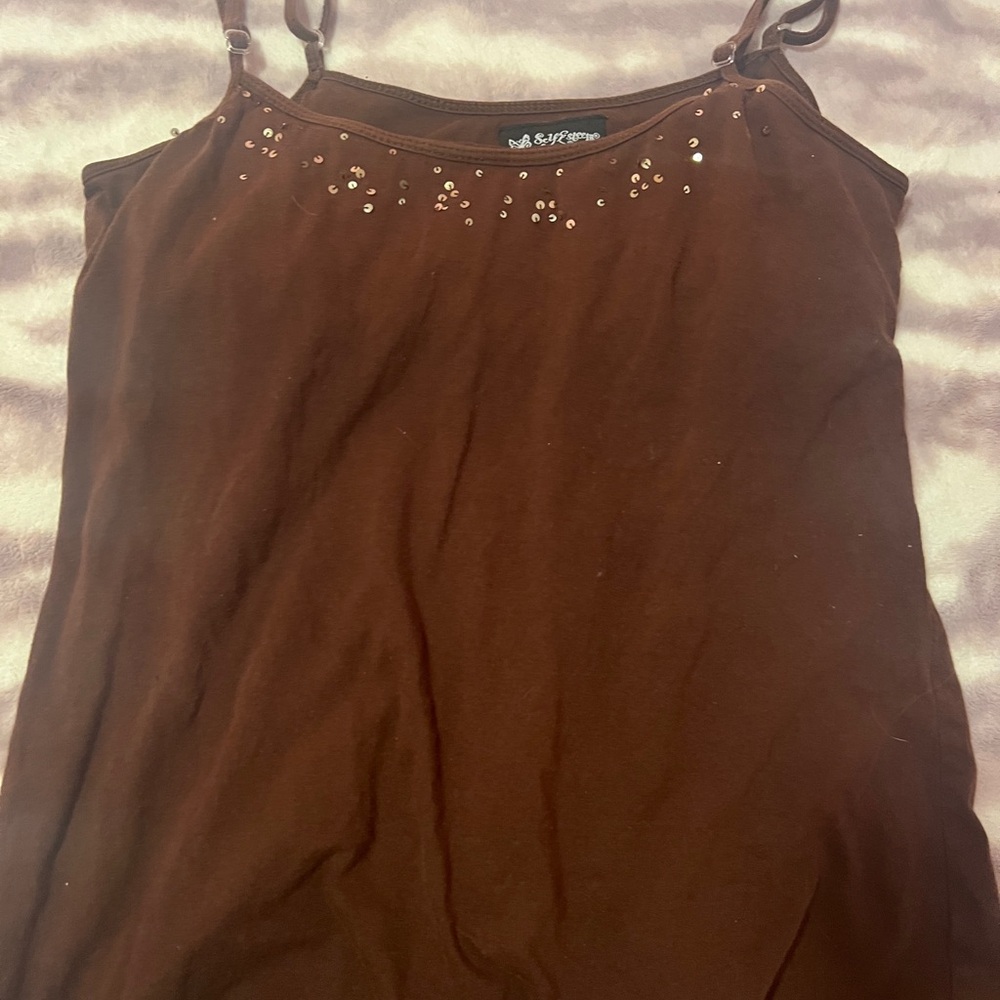 Brown Sequin Embellished Women's Top